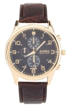Jones New York Diamond Chronograph Croc Embossed Leather Strap Watch, 42mm In Brown