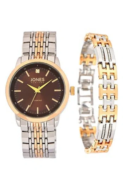 Jones New York Diamond Two-tone Bracelet Watch & Bracelet Set, 42mm In Silver
