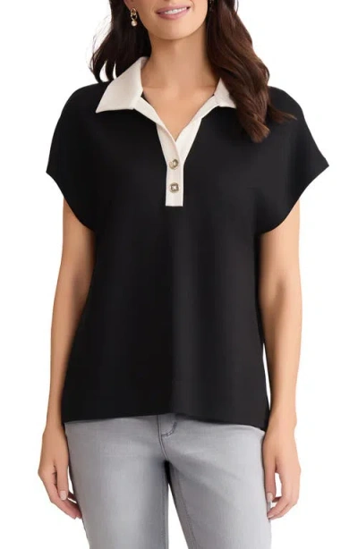 Jones New York Dolman Sleeve Polo Shirt In Black