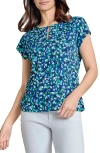 Jones New York Dot Print Keyhole Crepe Top In Pacific Navy Multi