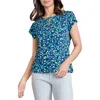 Jones New York Dot Print Keyhole Crepe Top In Pacific Navy Multi
