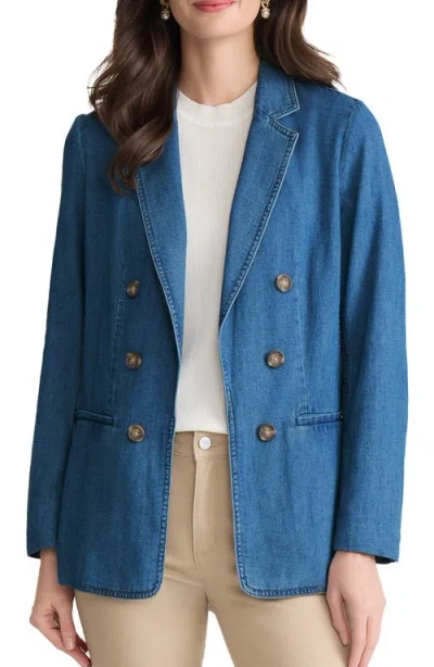 Jones New York Double Breasted Denim Blazer In Blue