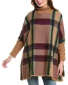 Jones New York Plaid Turtleneck Poncho Sweater In Brown