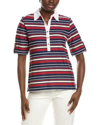 Jones New York Elbow Roll Cuff Polo Shirt In Multi
