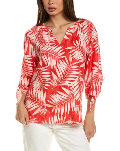 Jones New York Elbow Sleeve Linen-blend Blouse In Orange