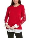 Jones New York Womens Layered Knit Pullover Top In Red