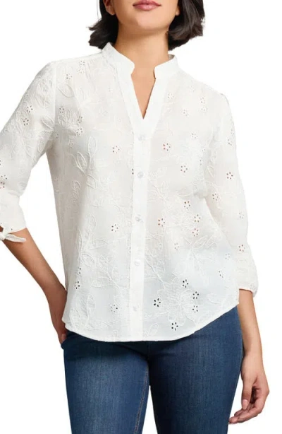 Jones New York Embroidered Eyelet Cotton Shirt In White