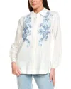 Jones New York Embroidered Linen-blend Blouse