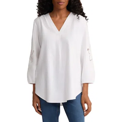 Jones New York Embroidered Pleat Front Tunic In White