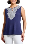 Jones New York Embroidered Sleeveless Top In Blue