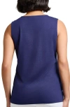 Jones New York Embroidered Split Neck Slubbed Tank In Pacific Navy
