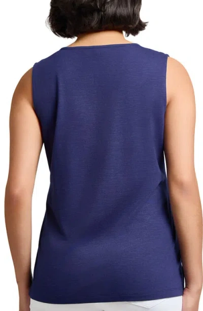 Jones New York Embroidered Split Neck Slubbed Tank In Pacific Navy