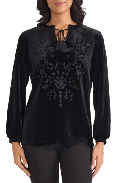 JONES NEW YORK JONES NEW YORK EMBROIDERED SPLIT NECK TOP