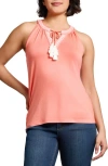 Jones New York Embroidered Tassel Tie Tank In Coral Sun
