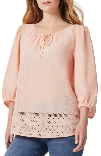 Jones New York Embroidered Tie Neck Top In Rose Sand