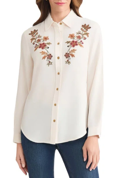Jones New York Embroidered Yoke Button-up Shirt In White