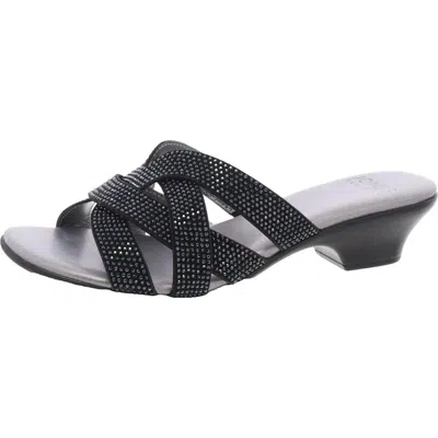 Jones New York Enny Womens Rhinestone Criss Cross Strappy Sandals In Black