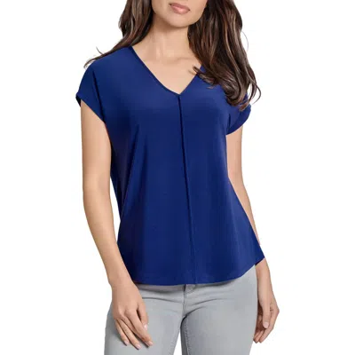 Jones New York Exposed Seam V-neck Top In Pacific Navy