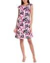 Jones New York Floral Extended Cap Sleeve Linen Blend Dress