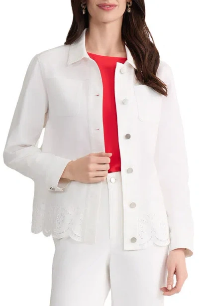 Jones New York Eyelet Embroidered Trim Shirt Jacket In White