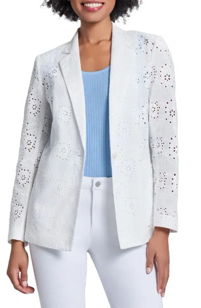 Jones New York Eyelet Embroidery One-button Blazer In Nyc White