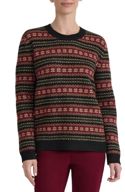 Jones New York Fair Isle Crewneck Sweater In Classic Wine Multi