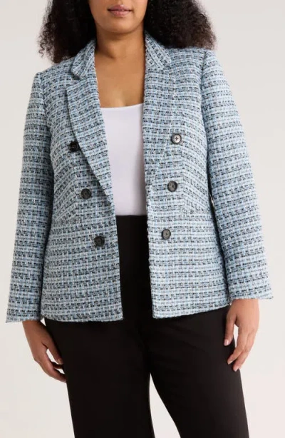 Jones New York Faux Double Breasted Tweed Jacket In Blue