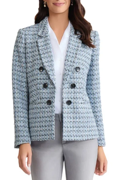Jones New York Faux Double Breasted Tweed Jacket In Blue
