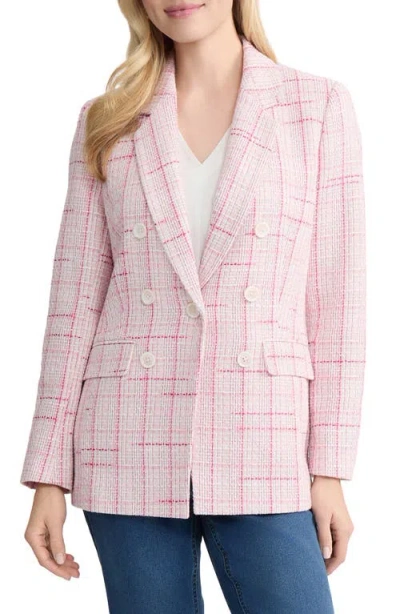 Jones New York Faux Double Breasted Tweed Jacket In Pink