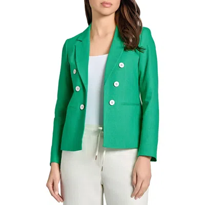 Jones New York Faux Linen Blend Double Breasted Jacket In Kelly