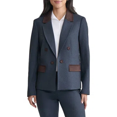 Jones New York Faux Suede Detail Jacket In Blue