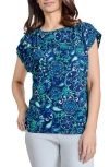 Jones New York Floral Cap Sleeve Top In Pacific Navy Multi