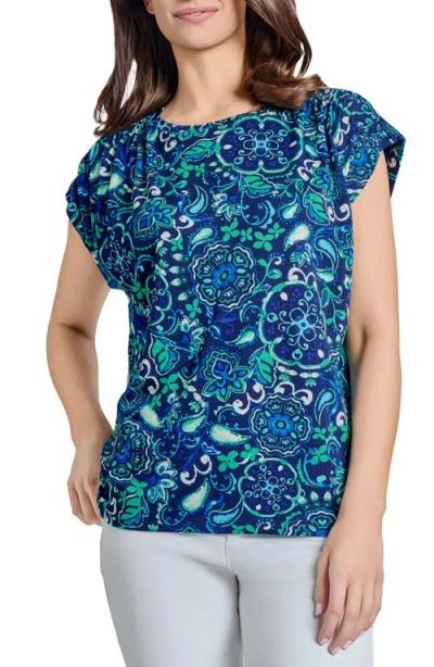 Jones New York Floral Cap Sleeve Top In Pacific Navy Multi