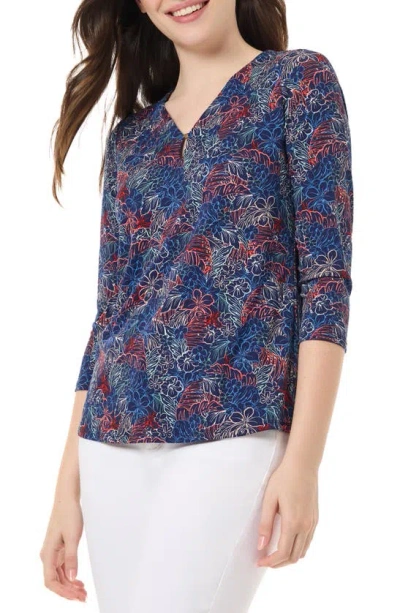 Jones New York Floral Cutout Top In Pacific Navy Multi