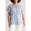 Jones New York Floral Embroidered Cotton Popover Top In Nyc White/light Sapphire