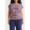 Jones New York Floral Flutter Sleeve Top In Coral Sun Multi