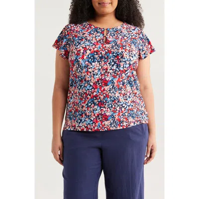 Jones New York Floral Flutter Sleeve Top In Coral Sun Multi