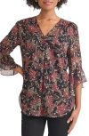 Jones New York Floral Flutter Sleeve Top In Multi