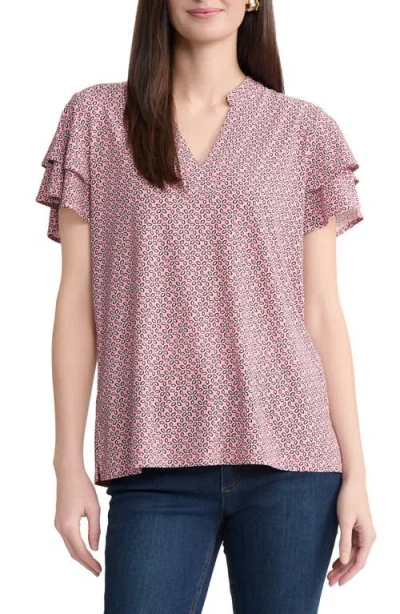 Jones New York Floral Flutter Sleeve Top In Pink