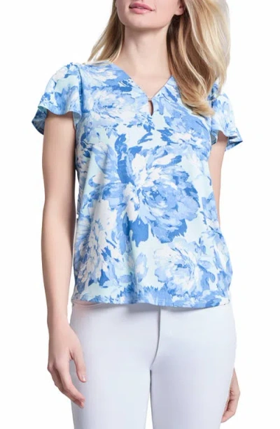 Jones New York Floral Flutter Sleeve Top In Soft Seaglass Multi