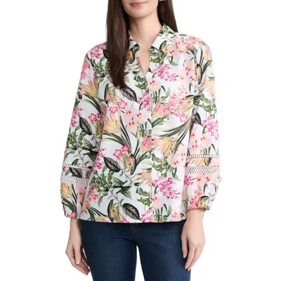 Jones New York Floral Linen Blend Button-up Shirt In Multi