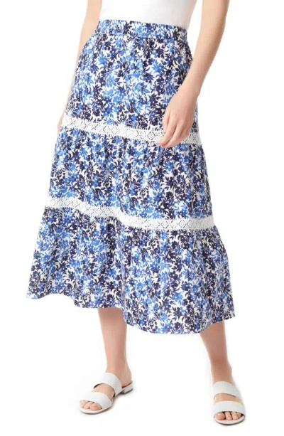 Jones New York Floral Linen Blend Skirt In Nyc White,blue Horizon