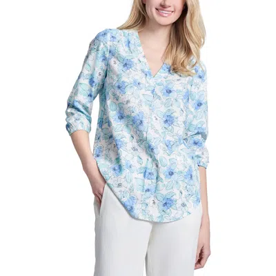Jones New York Floral Linen Blend V-neck Tunic Top In Nyc White Multi