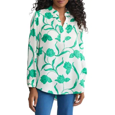 Jones New York Floral Long Sleeve Popover Shirt In White