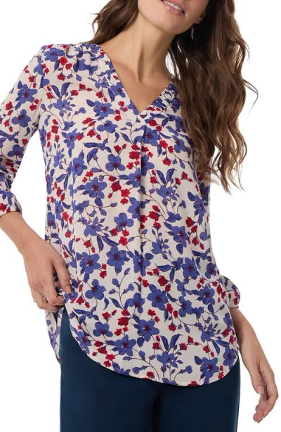 JONES NEW YORK JONES NEW YORK FLORAL PLEAT V-NECK TOP 