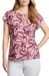 Jones New York Petite Floral-print Keyhole Cap-sleeve Top