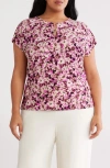 Jones New York Petite Floral-print Keyhole Cap-sleeve Top