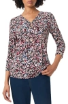 Jones New York Floral Print Keyhole Top In Jones Black Multi