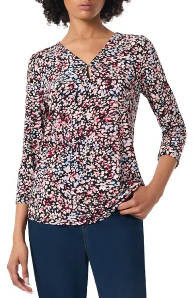 Jones New York Floral Print Keyhole Top In Black