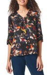 Jones New York Floral Satin Button-up Shirt In Jones Black Multi